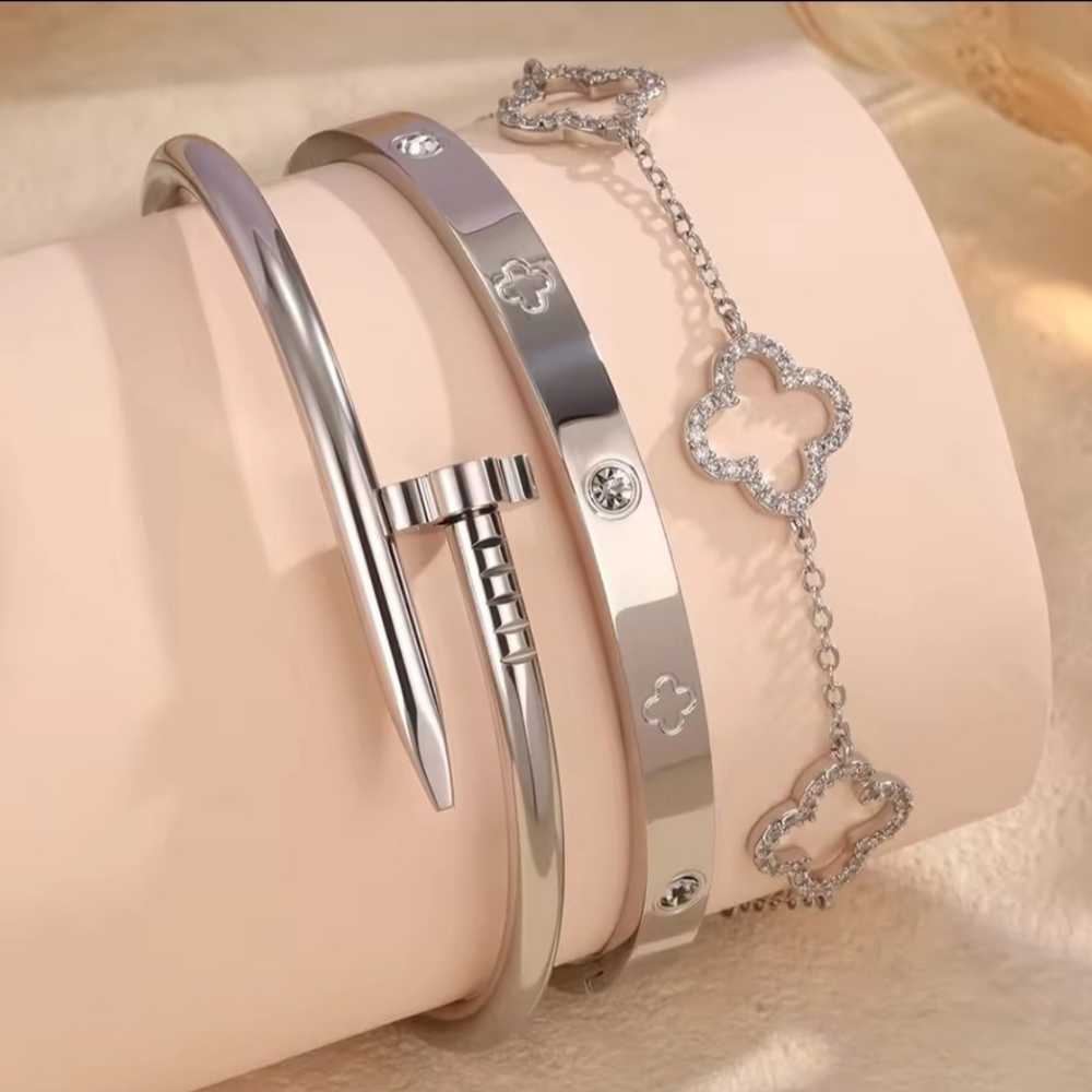 3PC 316L Stainless Steel Four-leaf Flower Stack
